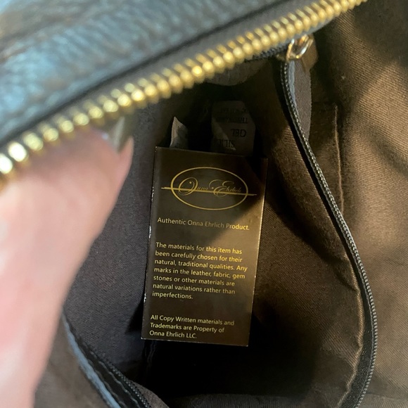 Onna Ehrlich Large Black Leather Shoulder Purse with Tassel & Gold Hardware - Picture 5 of 6